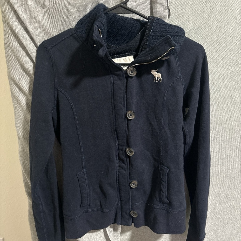 Abercrombie & Fitch Navy Button-Up Jacket with Moose Emblem
